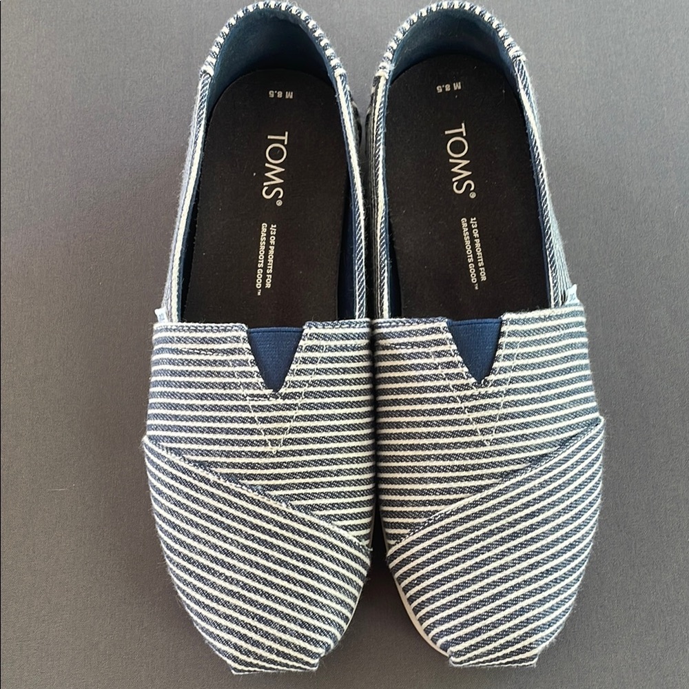TOMS Navy and White Striped Classic Alpargata